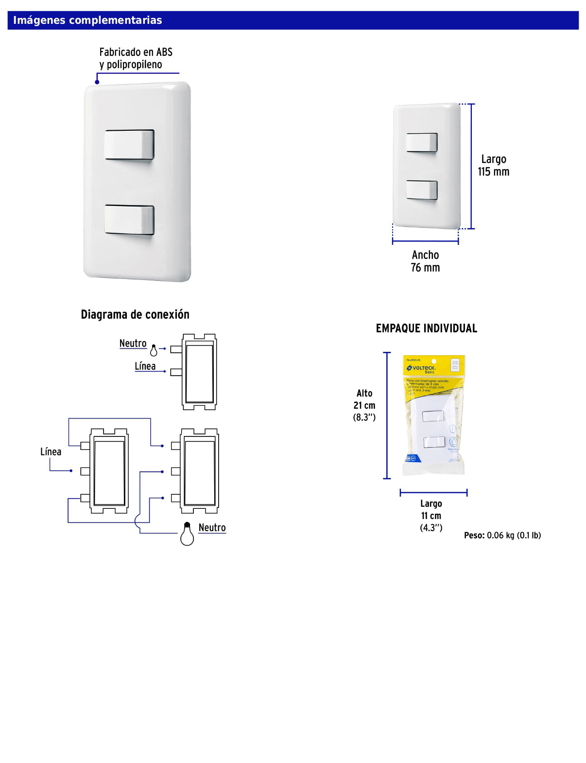 Placa armada con interruptor sencillo y interruptor de 3 vías de línea Basic