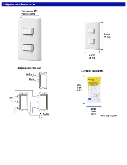 Placa armada con interruptor sencillo y interruptor de 3 vías de línea Basic