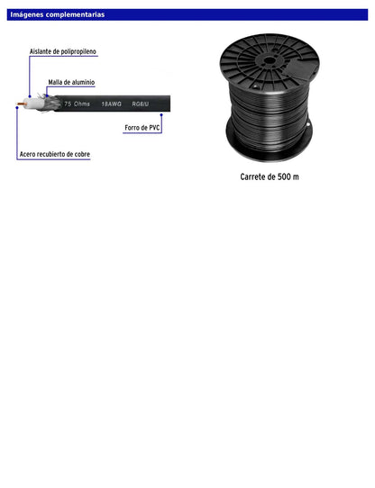 Metro de cable coaxial RG6 en carrete de 500 m
