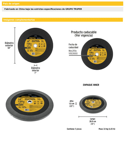 Disco tipo 41 de 14" para corte de metal con espesor 2.7 mm