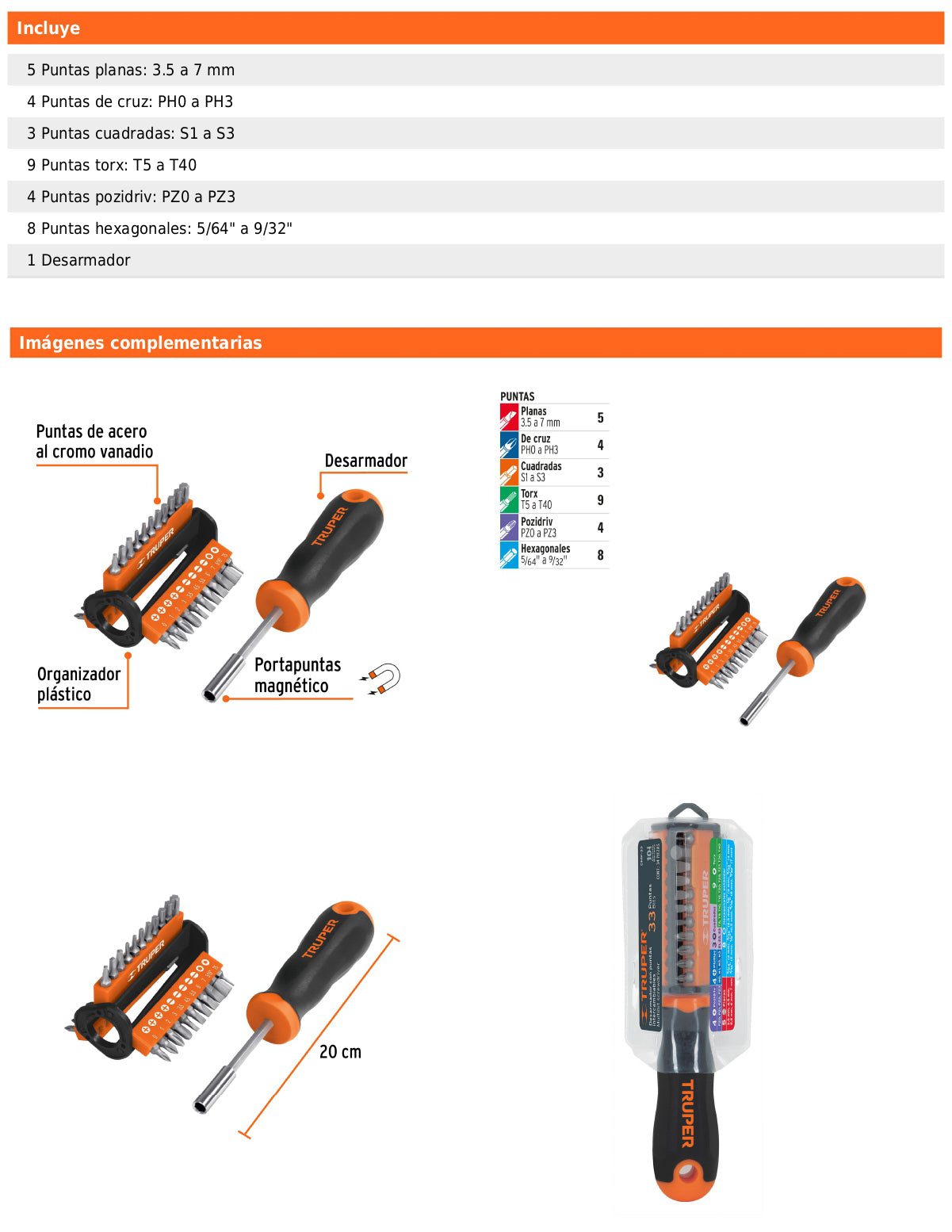Desarmador multipunta con 33 puntas y portapuntas magnético