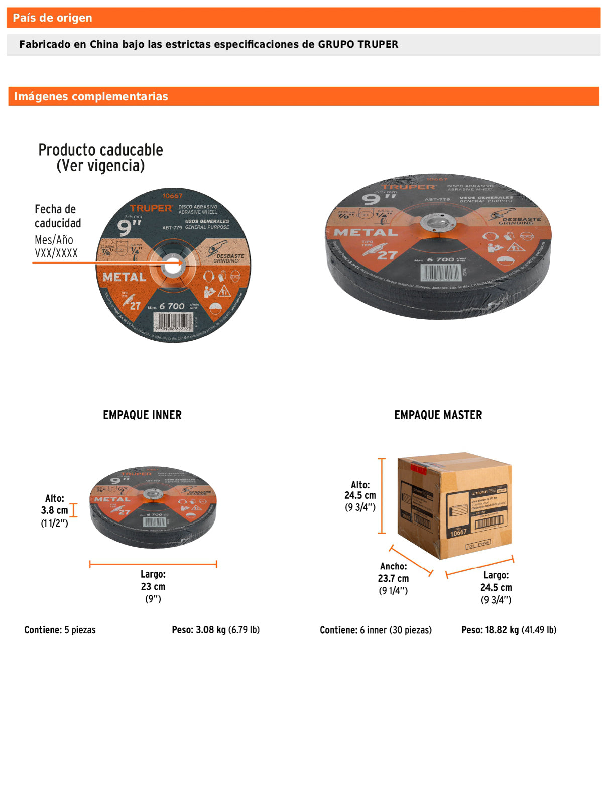 Disco Tipo 27 de 9 in para desbaste de metal