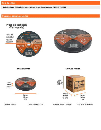 Disco Tipo 27 de 9 in para desbaste de metal