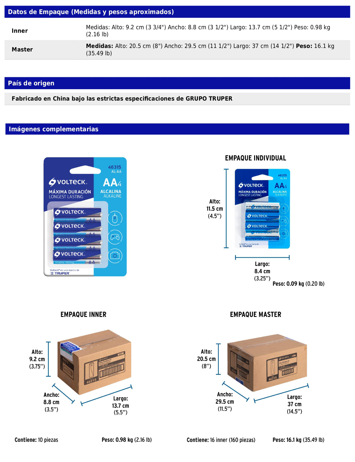 Blíster con 4 pilas alcalinas AA