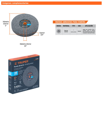 Rueda abrasiva para esmeril de 5" con grano 36