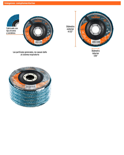 Disco laminado de 4-1/2" grano 40 con centro 7/8"