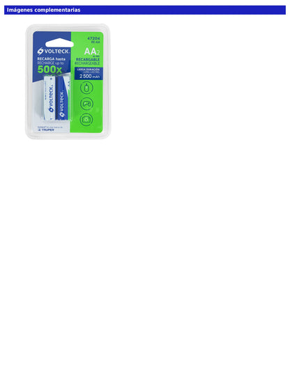 Blíster con 2 pilas recargables AA de larga duración de 2500 mAh