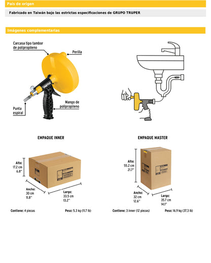 Destapacaños manual de 7.6 m con mango
