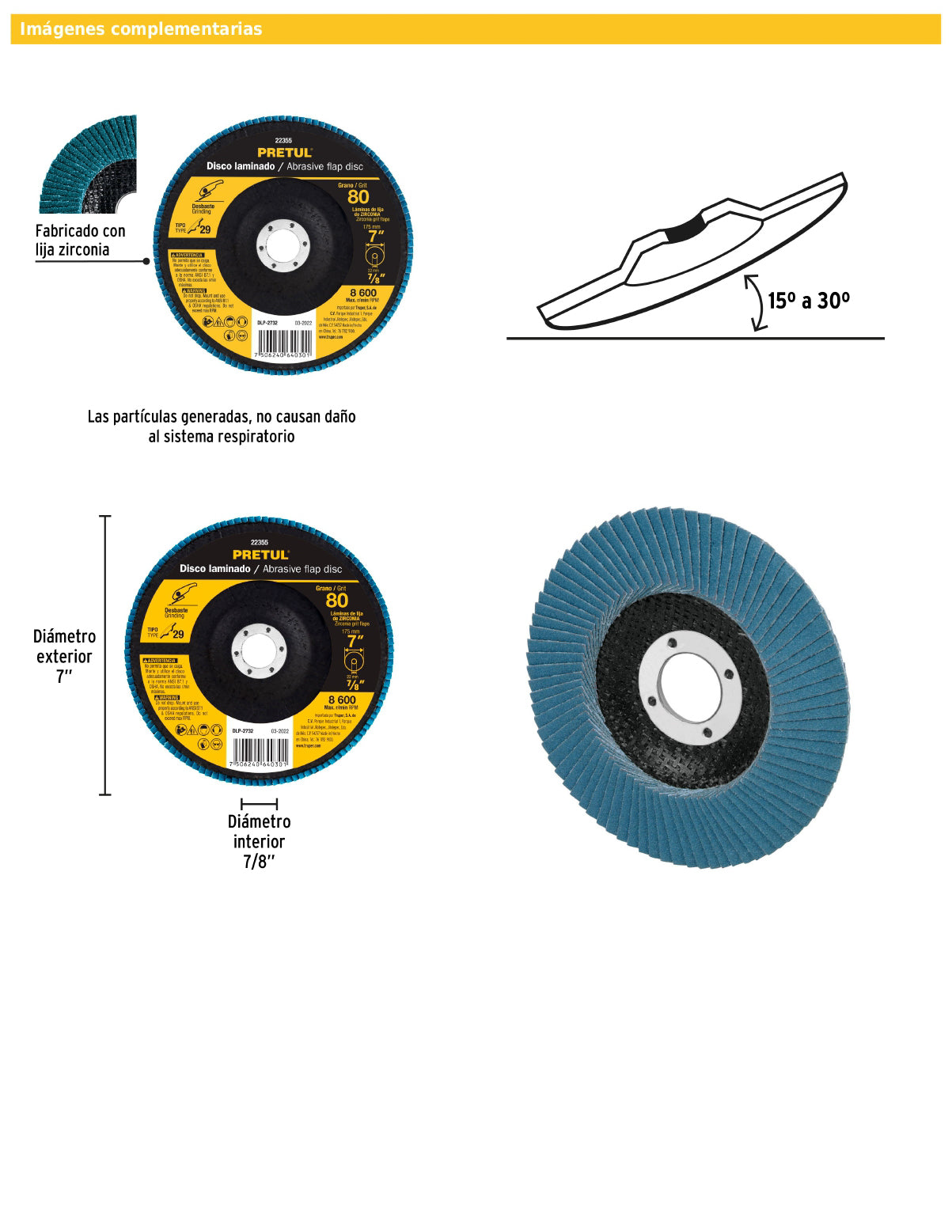 Disco laminado de 7" grano 80 con centro 7/8"