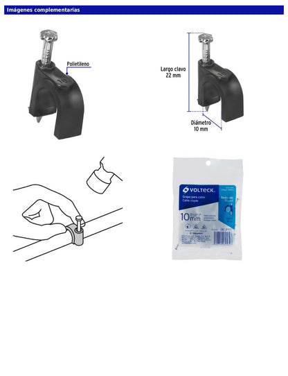 Bolsa con 20 grapas negras de 10 mm para cable redondo