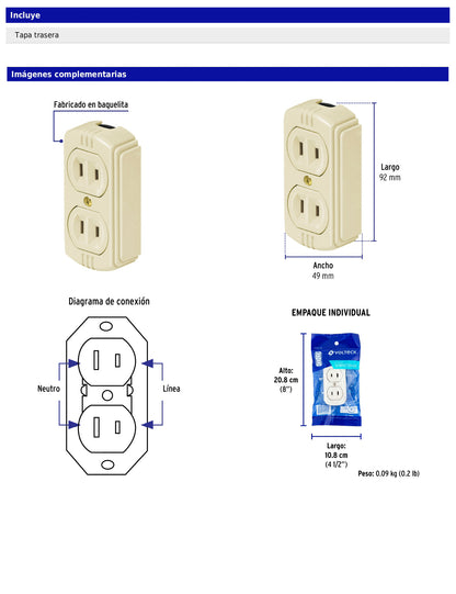 Contacto de sobreponer dúplex sin tierra