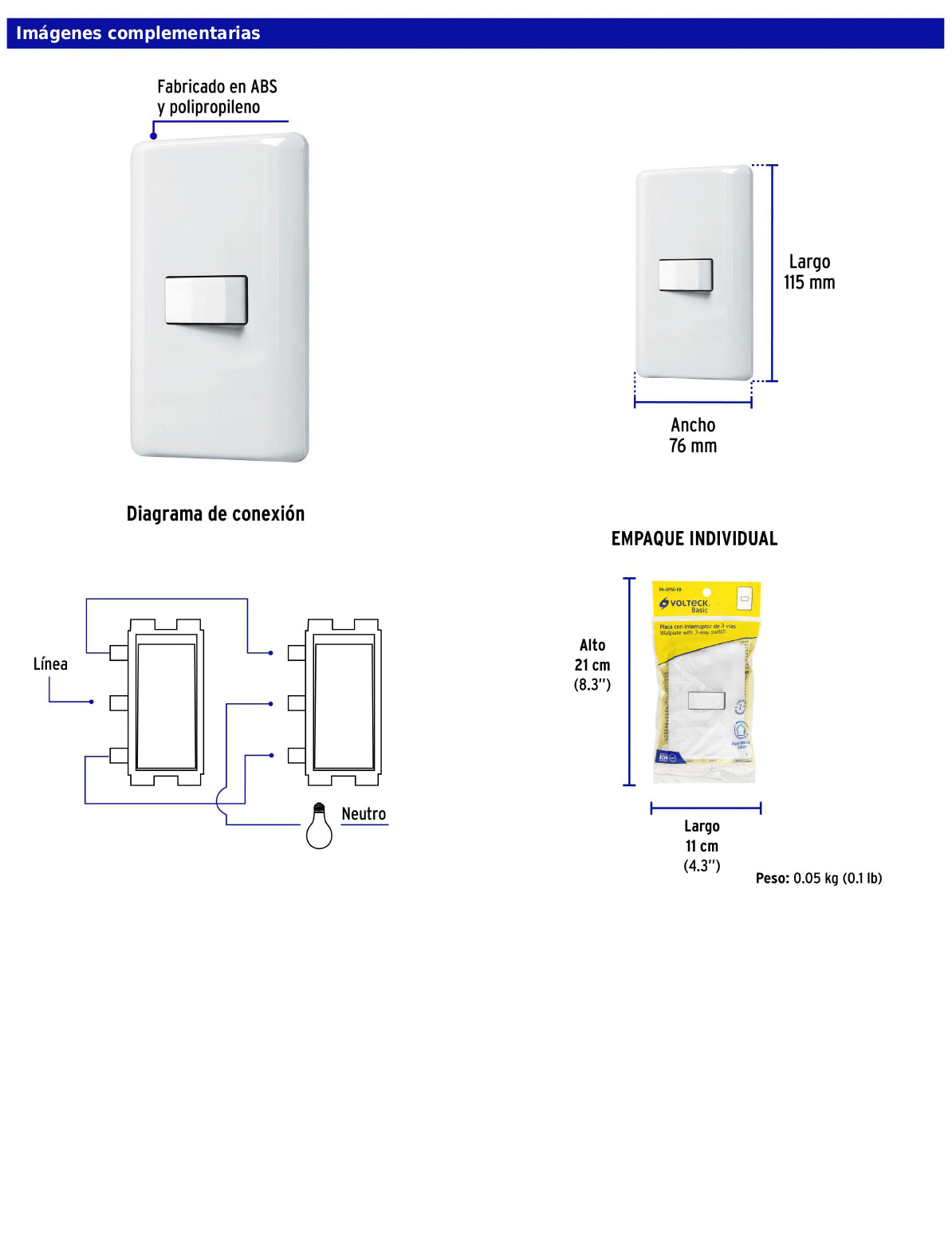 Placa armada con interruptor de 3 vías de línea Basic