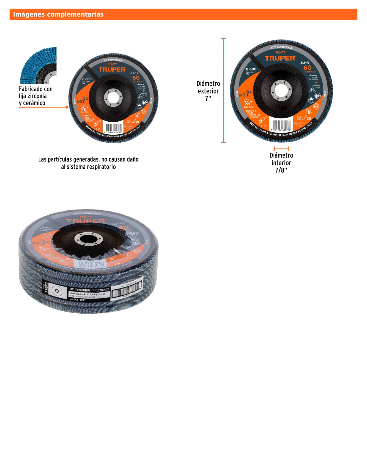 Disco laminado de 7" grano 60 con centro 7/8"