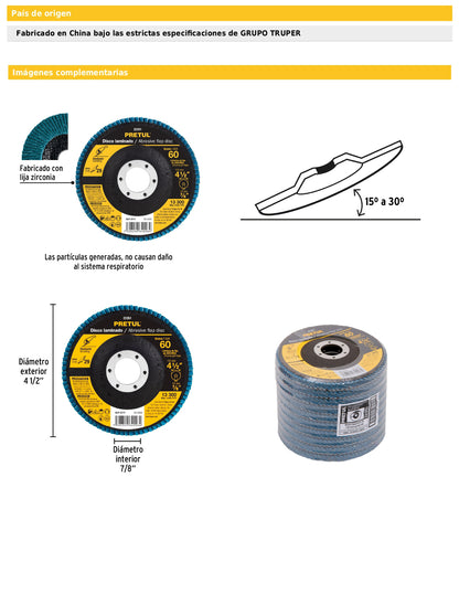 Disco laminado de 4-1/2" grano 60 con centro 7/8"