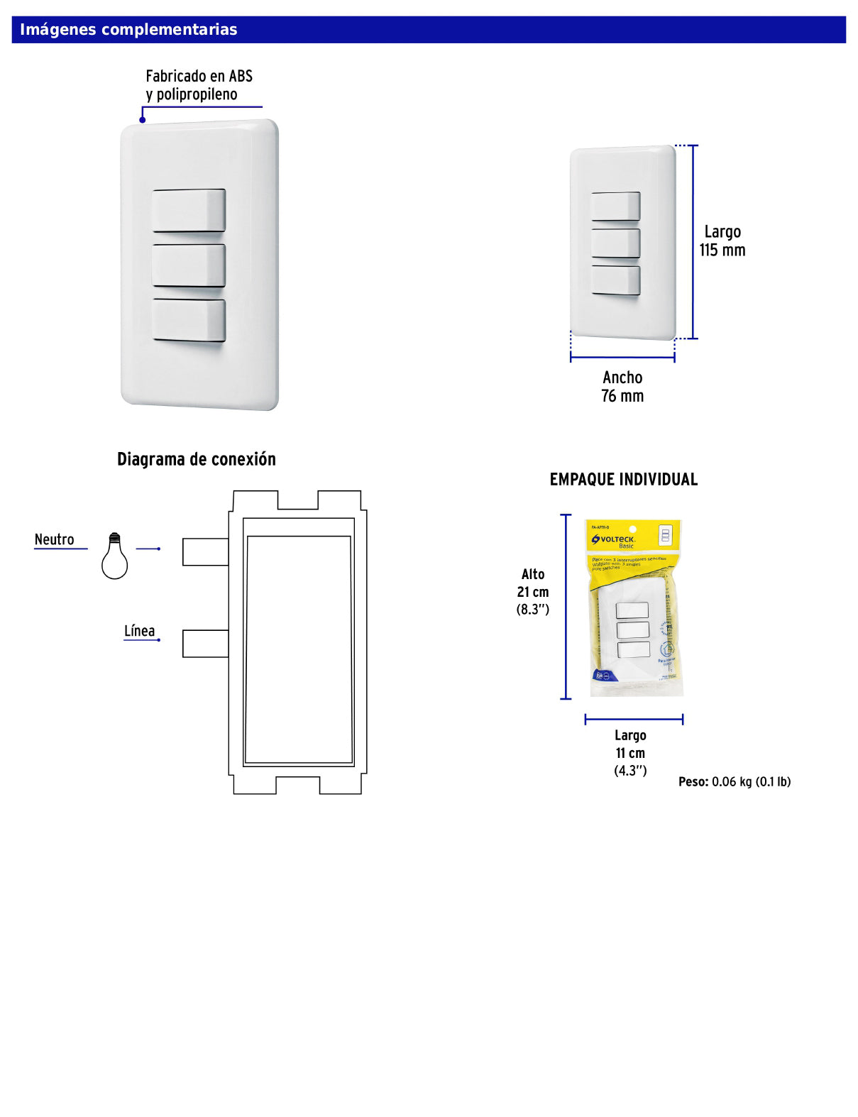 Placa armada con 3 interruptores sencillos de línea Basic