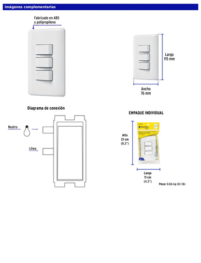 Placa armada con 3 interruptores sencillos de línea Basic