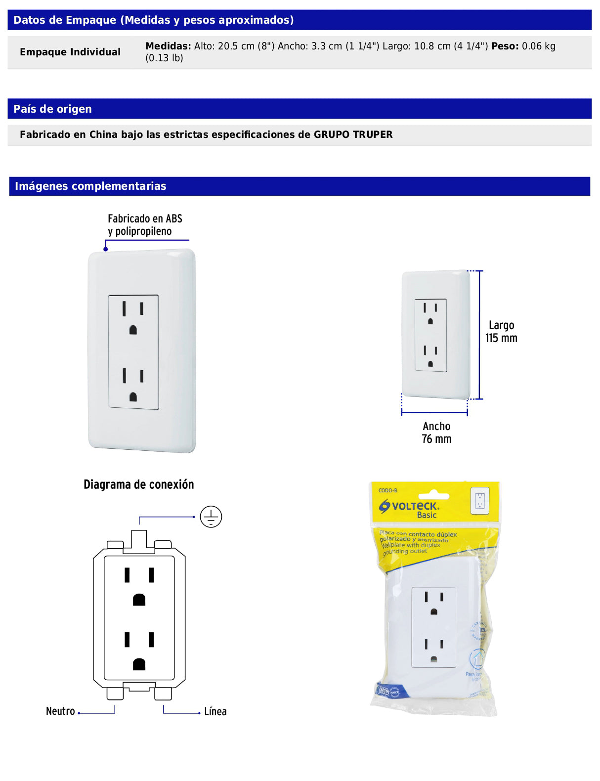 Contacto dúplex de 2 polos con tierra de línea Basic