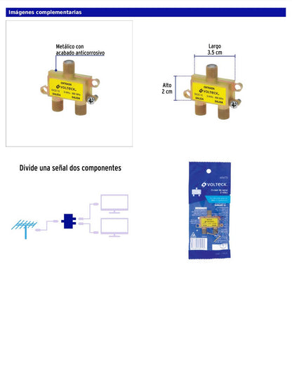 Divisor coaxial de 1 entrada y 2 salidas con conexión tipo F