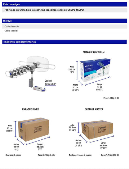 Antena aérea giratoria para HD TV de 360° y 16 dB