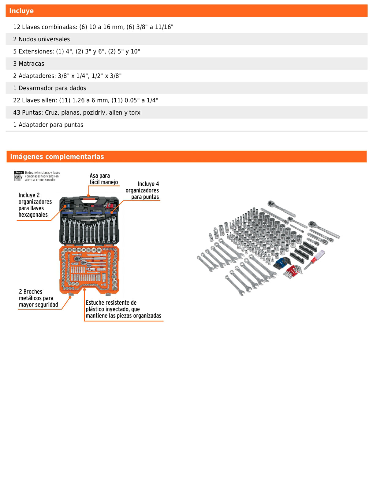 Juego de 199 herramientas mecánicas 1/4 3/8 y 1/2 en estándar y milimétrico