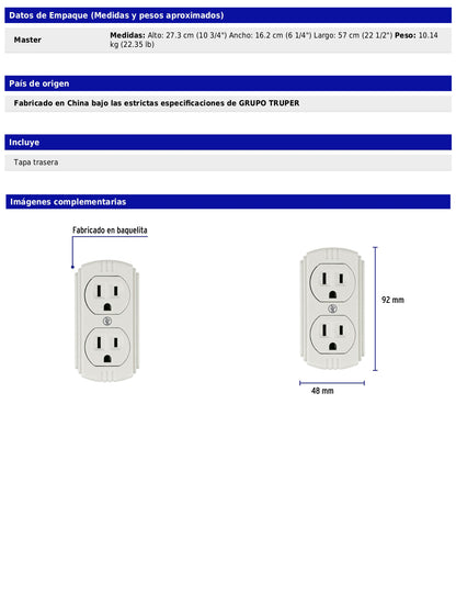 Contacto de sobreponer dúplex de 2 polos con tierra