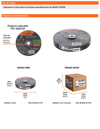 Disco Tipo 27 de 9 in para desbaste de metal