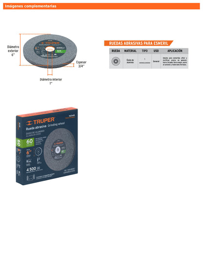 Rueda abrasiva para esmeril de 6" con grano 60