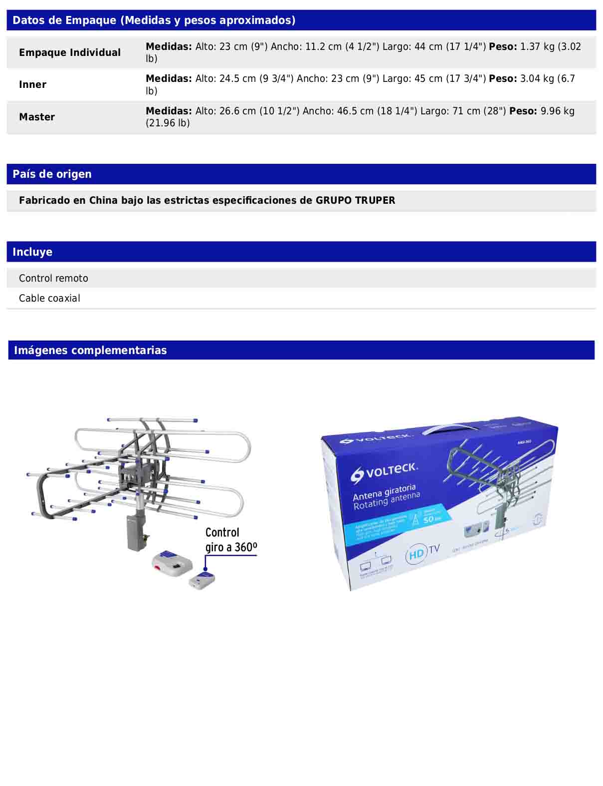 Antena aérea giratoria para HD TV de 360° y 20 dB