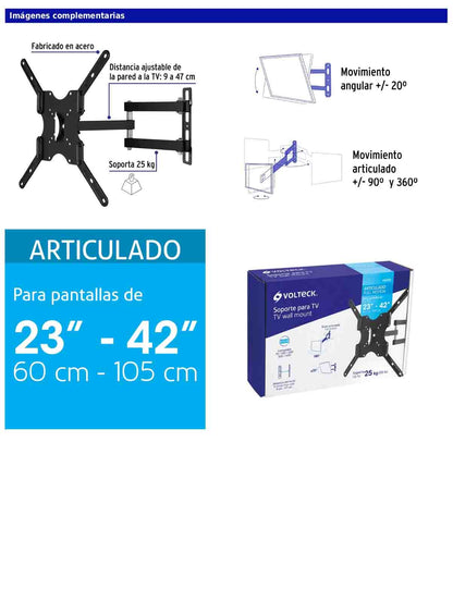 Soporte para pantallas de 23 a 42 pulgadas con movimiento angular y articulado