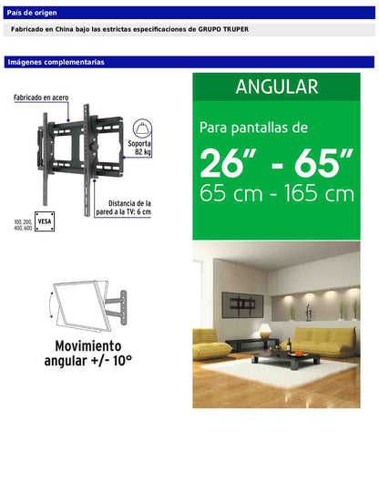 Soporte para pantallas de 26 a 65 pulgadas con movimiento angular