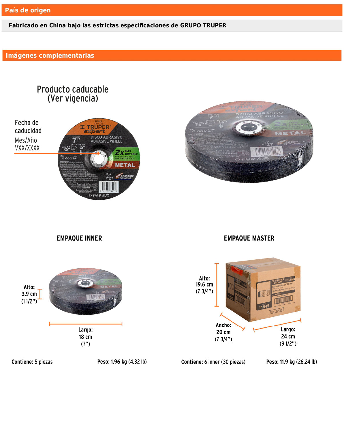 Disco tipo 27 de 7" para desbaste de metal con espesor 6.4 mm