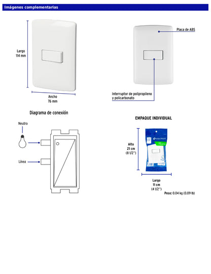 Placa armada con interruptor sencillo para línea Italiana