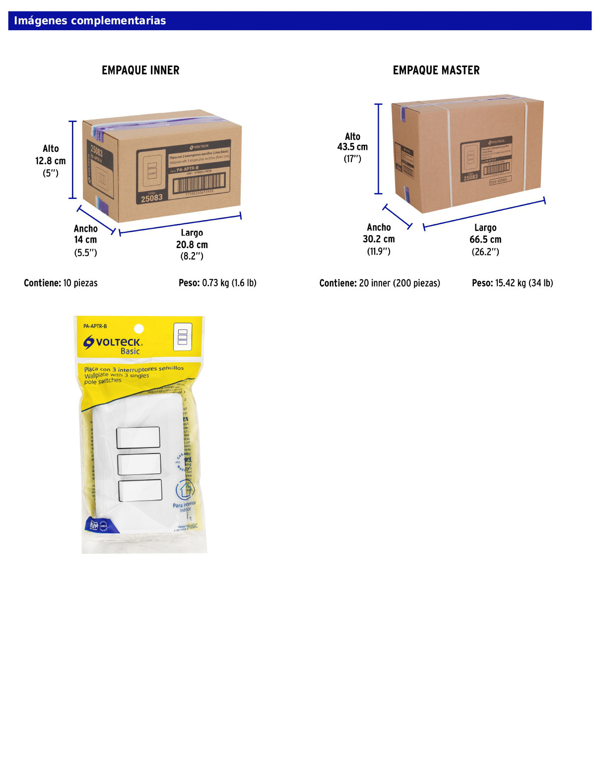 Placa armada con 3 interruptores sencillos de línea Basic