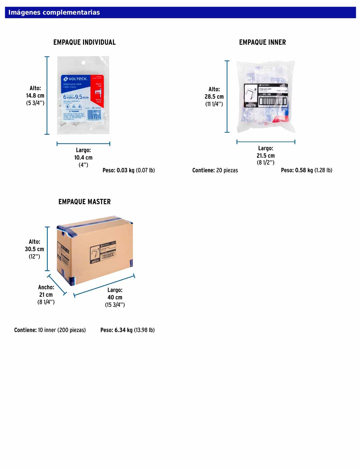 Bolsa con 20 grapas blancas de 6 × 9.5 mm para cable plano
