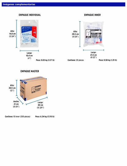 Bolsa con 20 grapas blancas de 6 × 9.5 mm para cable plano