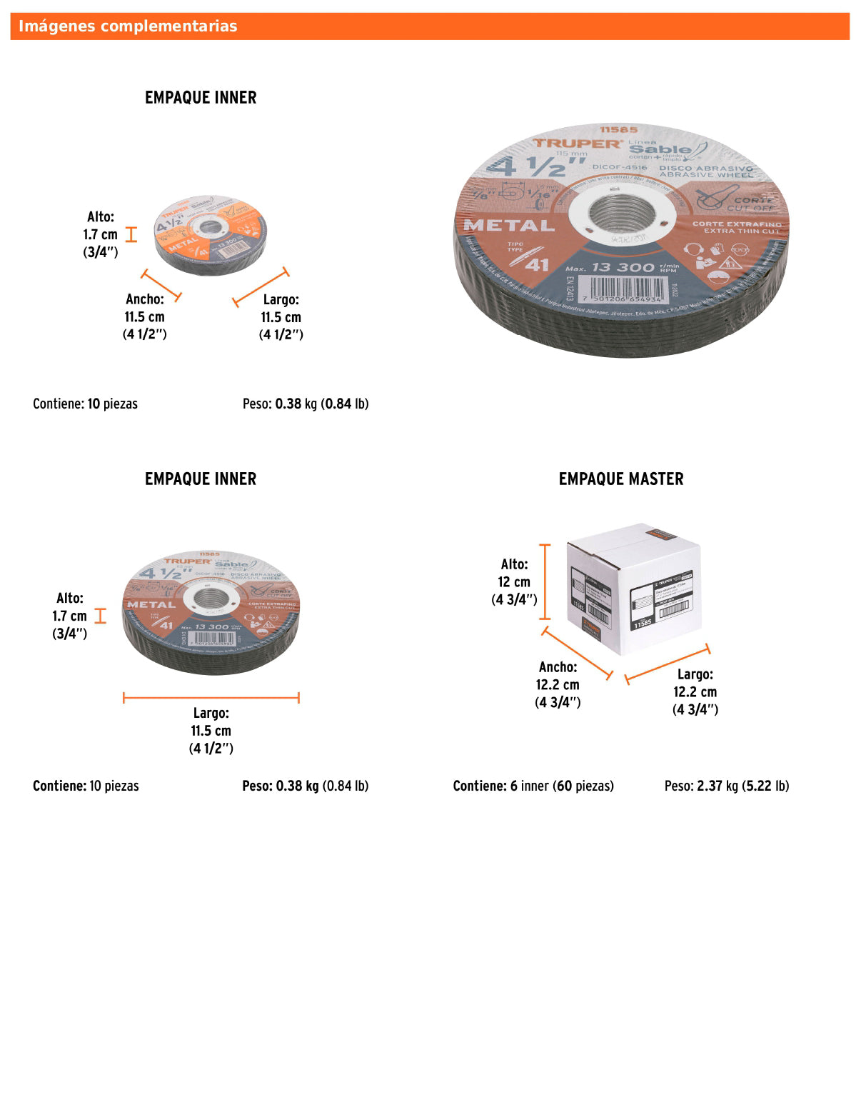 Disco Tipo 41 de 4 1/2 in para corte fino de metal