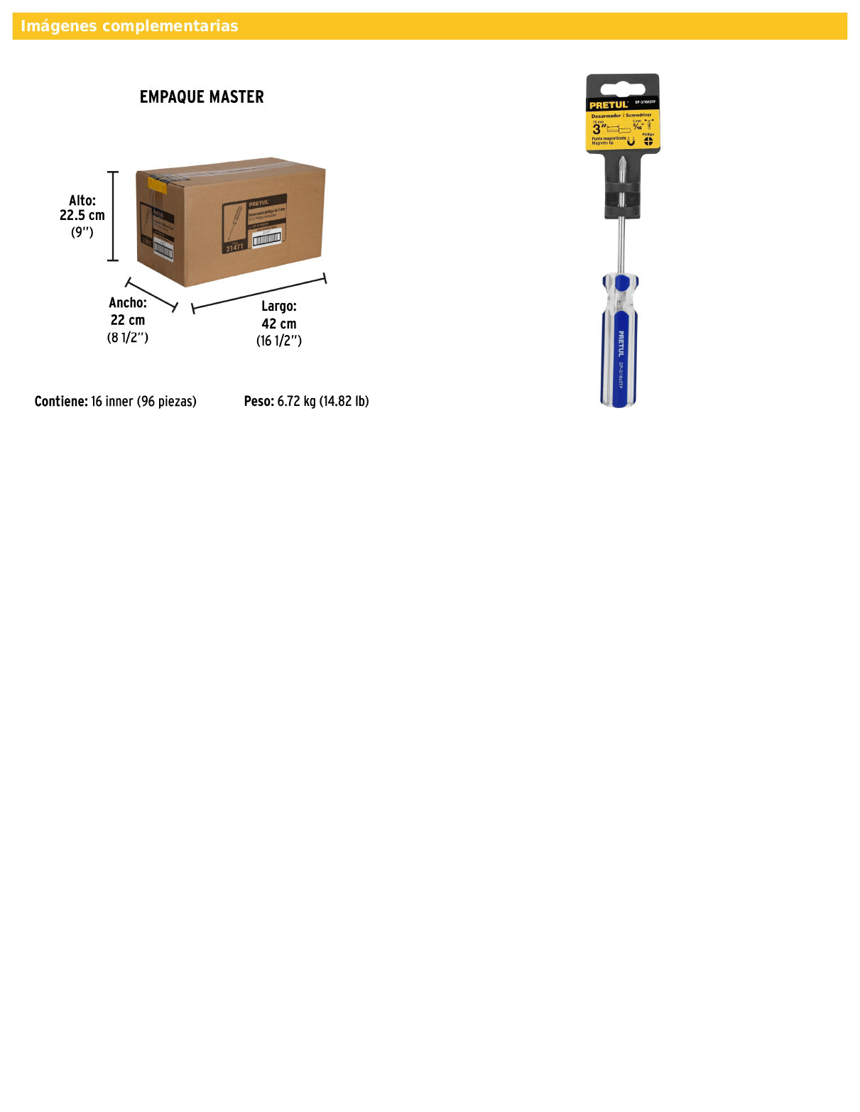Desarmador de cruz 3/16 x 3 pulgadas con mango de PVC
