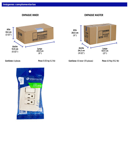 Placa armada con 2 contactos e interruptor de 127 V y 16 A con placa marfil