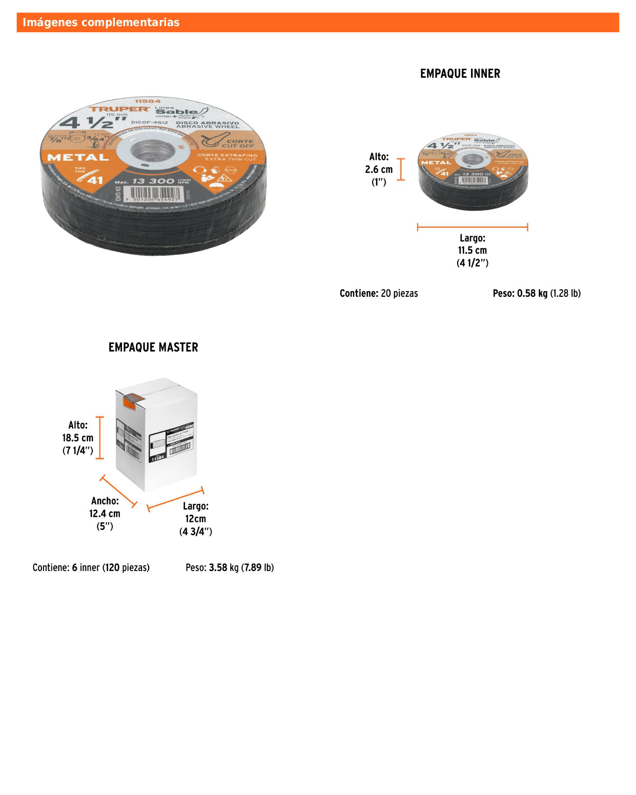 Disco Tipo 41 de 4 1/2 in para corte fino de metal