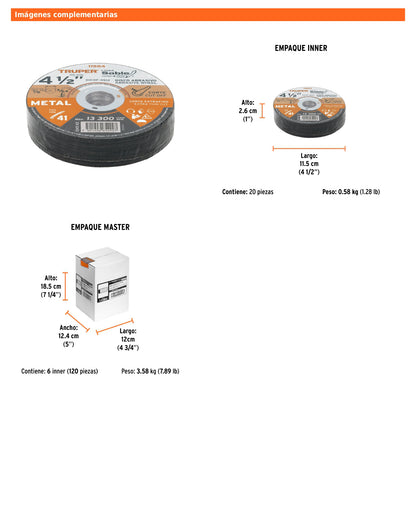 Disco Tipo 41 de 4 1/2 in para corte fino de metal
