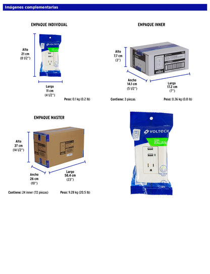 Contacto aterrizado de 127 V con 2 puertos USB y placa marfil
