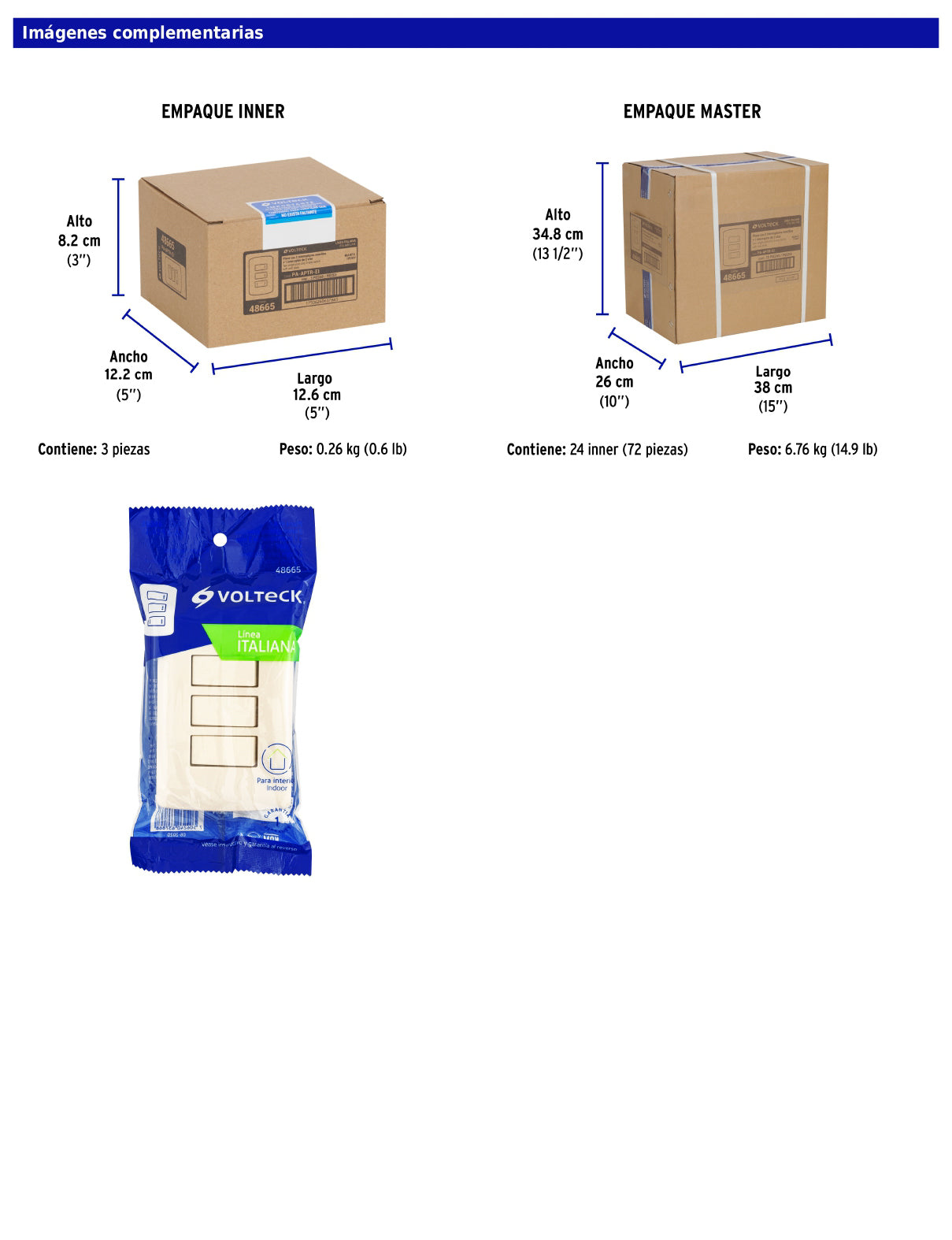 Placa armada con 2 interruptores sencillos y 1 interruptor de escalera de 125 V y 10 A con placa marfil