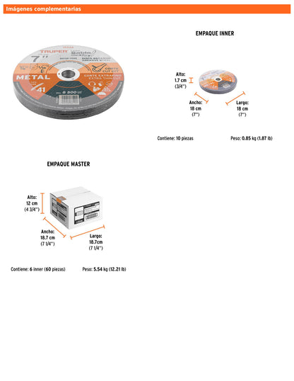 Disco Tipo 41 de 7 in para corte fino de metal