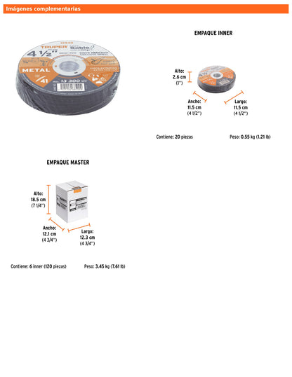 Disco Tipo 41 de 4 1/2 in para corte fino de metal