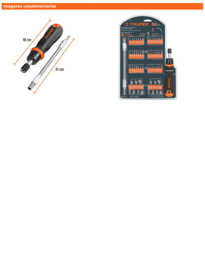 Desarmador tipo matraca con 42 puntas 14 dados y extensión