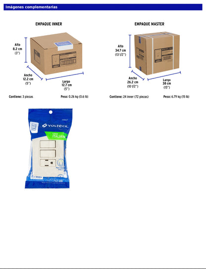 Placa armada con contacto y 2 interruptores de 127 V y 16 A con placa marfil