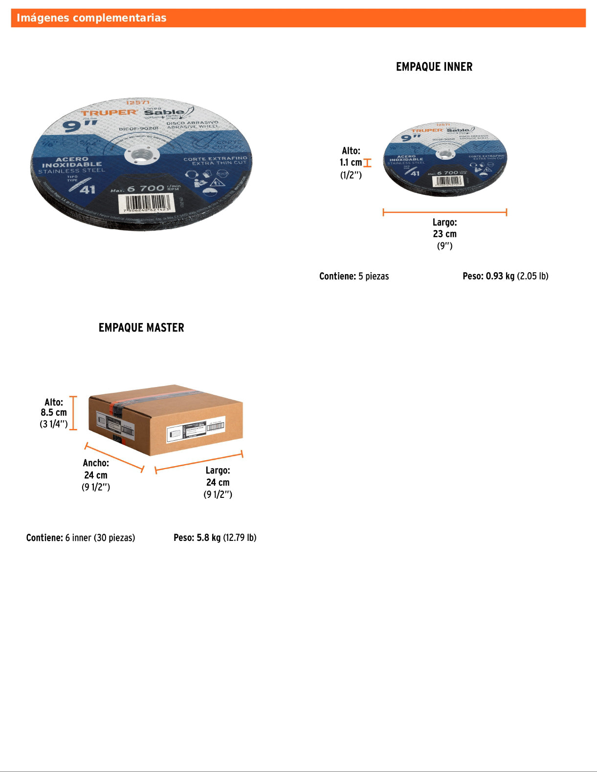 Disco Tipo 41 de 9 in para corte fino de acero inoxidable