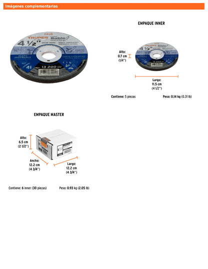 Disco Tipo 41 de 7 in para corte fino de acero inoxidable