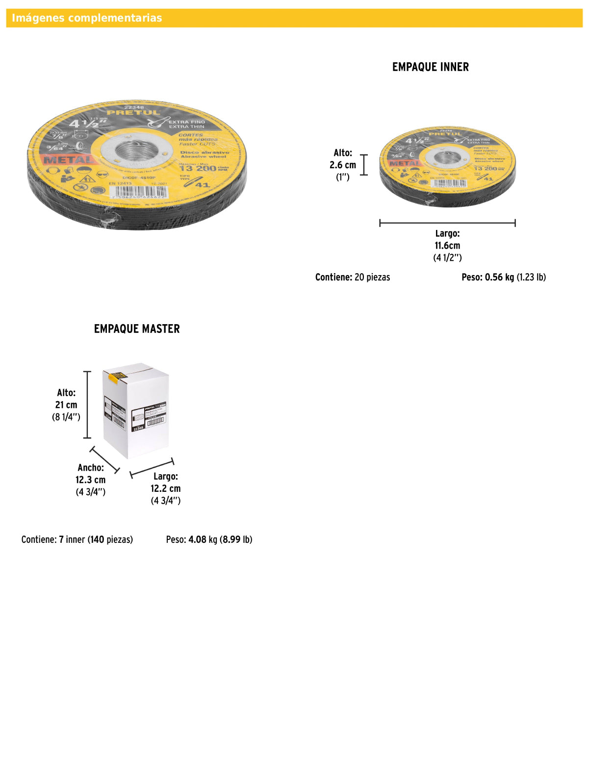 Disco de corte fino tipo 41 para metal de 4 1/2 pulgadas y 1 mm