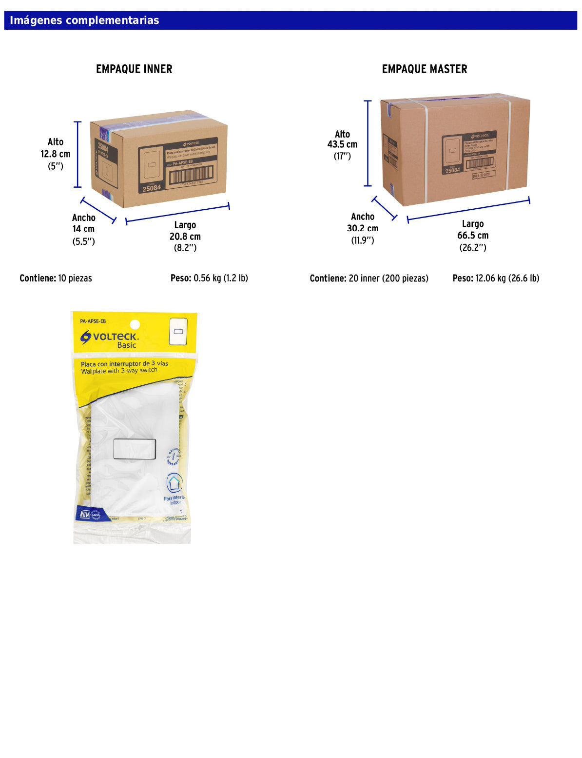 Placa armada con interruptor de 3 vías de línea Basic